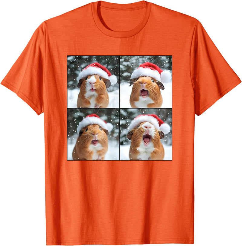 Xmas Guinea Pigs Santa Animal Selfie Men Women Guinea Pig With Santa Hat Christmas Guinea Pig Lover T-Shirt - Orange
