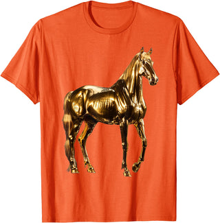 Gold Animal Design Horse Gold T-Shirt - Orange
