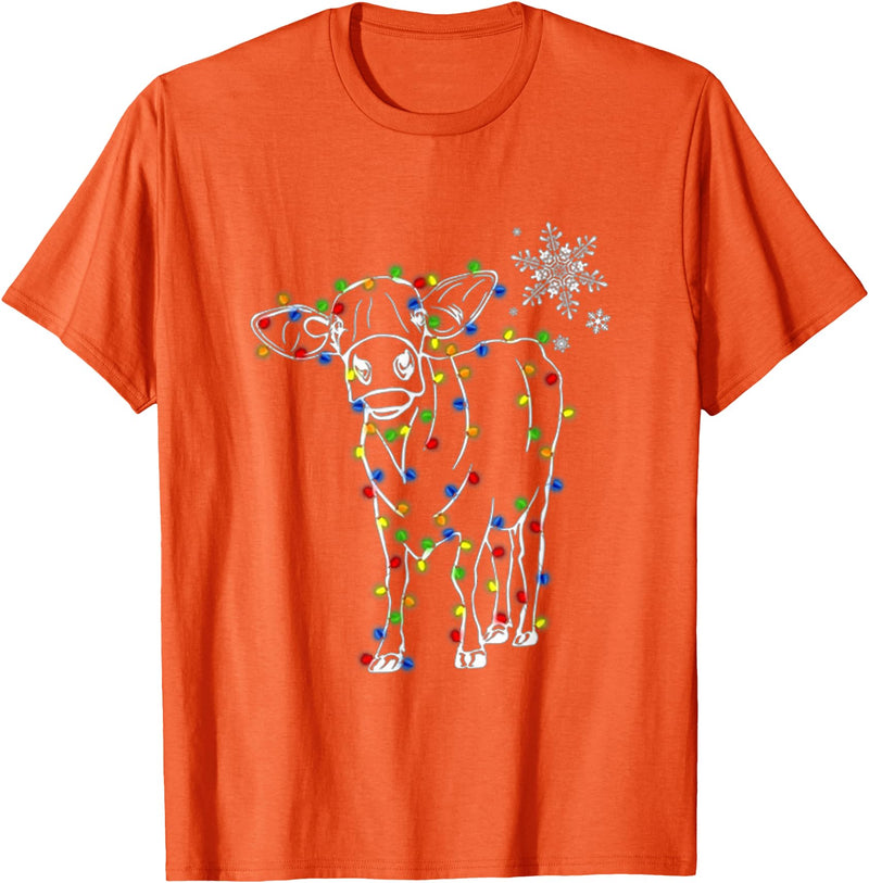 Cow Christmas Light Tree Cow Xmas Snow Lover T-Shirt - Orange