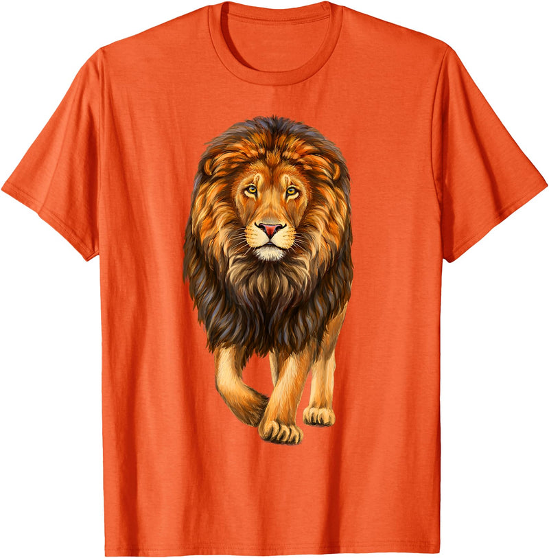 click here for better realistic Animals tees Lion Walking Realistic for Lovers Lions King African Animal T-Shirt - Orange