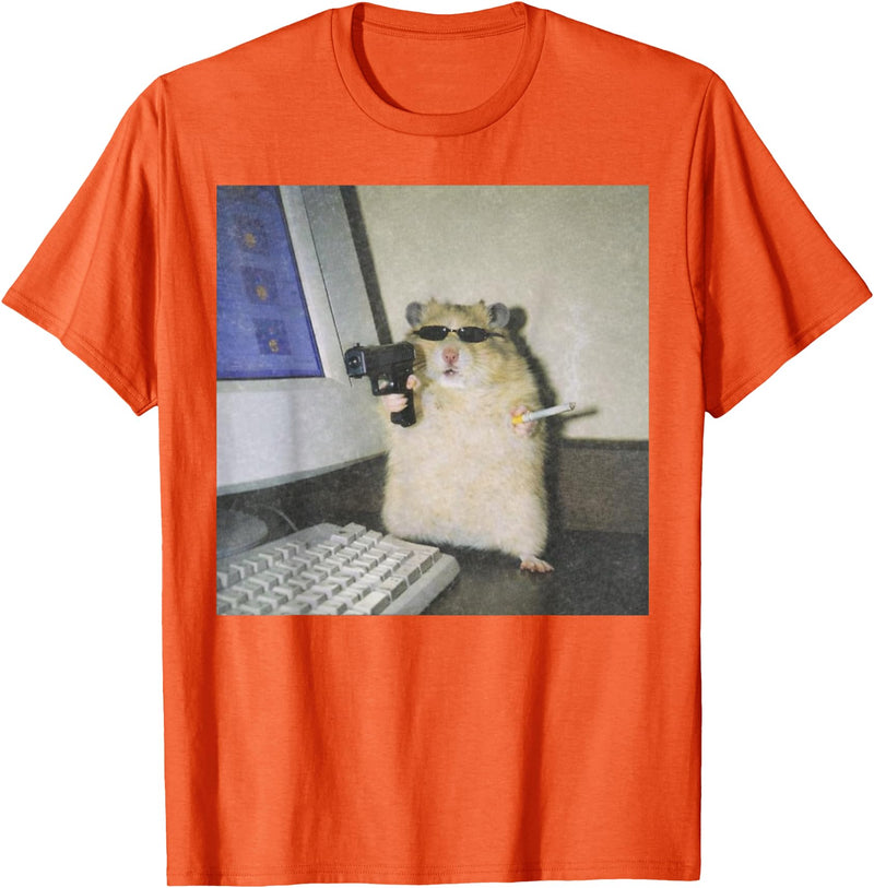 Cyber Hamster Meme Cringe Funny Animal Vintage Graphic Tee T-Shirt - Orange