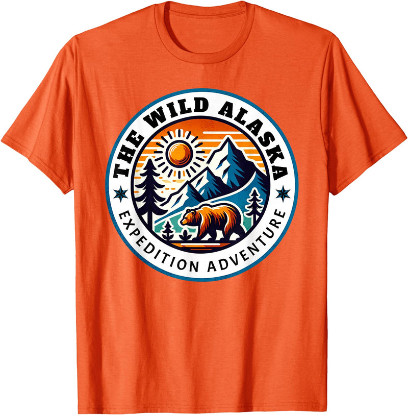 Hiking Glacier Bear and Alaska Frontier Apparel Glacier Mountain Landscape and Alaskan Bear Wildlife T-Shirt - Orange