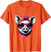 Fashionable Animals Wearing Pink Bandanas Pig Wearing A Pink Bandana Headband And Sunglasses T-Shirt - Orange