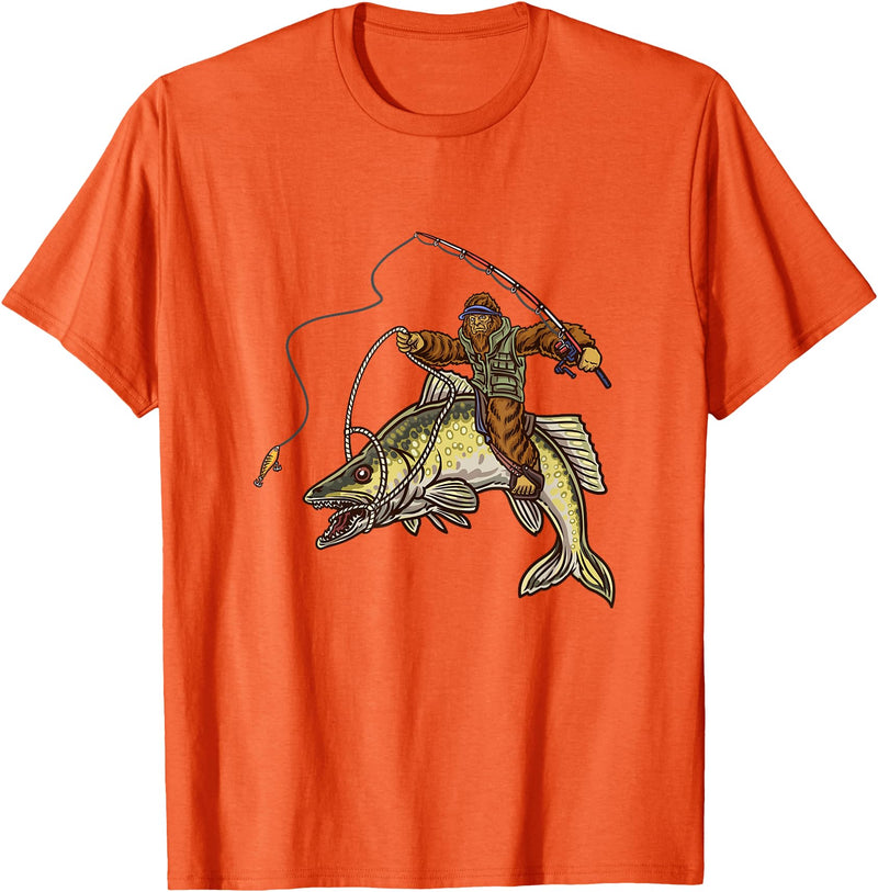 Northern Outdoor Walleye Collection Walleye Fishing Sauger Hunting Bigfoot Fishermen T-Shirt - Orange