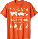 BBQ Barbecue Shirts Men Women Grilling Gifts Cow Pig Chicken Walk Bar B Q Bbq Barbecue Grilling Men Women T-Shirt - Orange