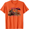 Spooky Summer Vibes retro summerween halloween Funny Skeleton Beach Halloween Resting Beach Face summerween T-Shirt - Orange