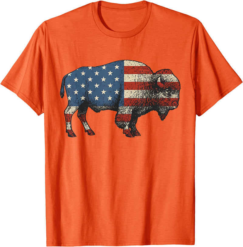 Bison American Buffalo Gifts & Apparel Stuff Bison USA American Flag Patriotic United States T-Shirt - Orange