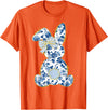 Cute Easter Toile Chinoiserie Blue Floral Bunny Coquette Bow T-Shirt in Orange
