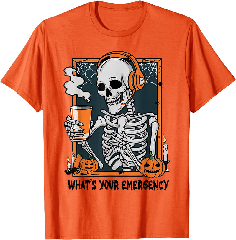 Funny 911 Dispatcher Halloween Skeleton What Your Emergency T-Shirt - Orange