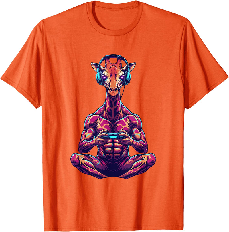 Funny Graphic Gamers tee Giraffe Funny Video Games Giraffe T-Shirt - Orange