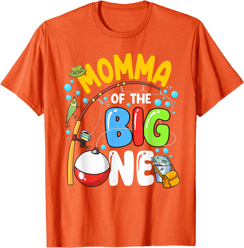 1st Birthday Fishing Themed Outfit Family Matching Momma Of The Big One Fishing Birthday Boy Family Party T-Shirt - Orange