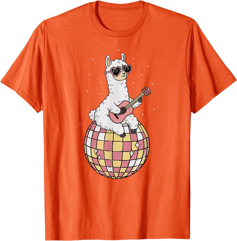 DiscoballAxis1 Funny Llama Disco Dancing Ball Groovy Retro 80s Costume T-Shirt - Orange