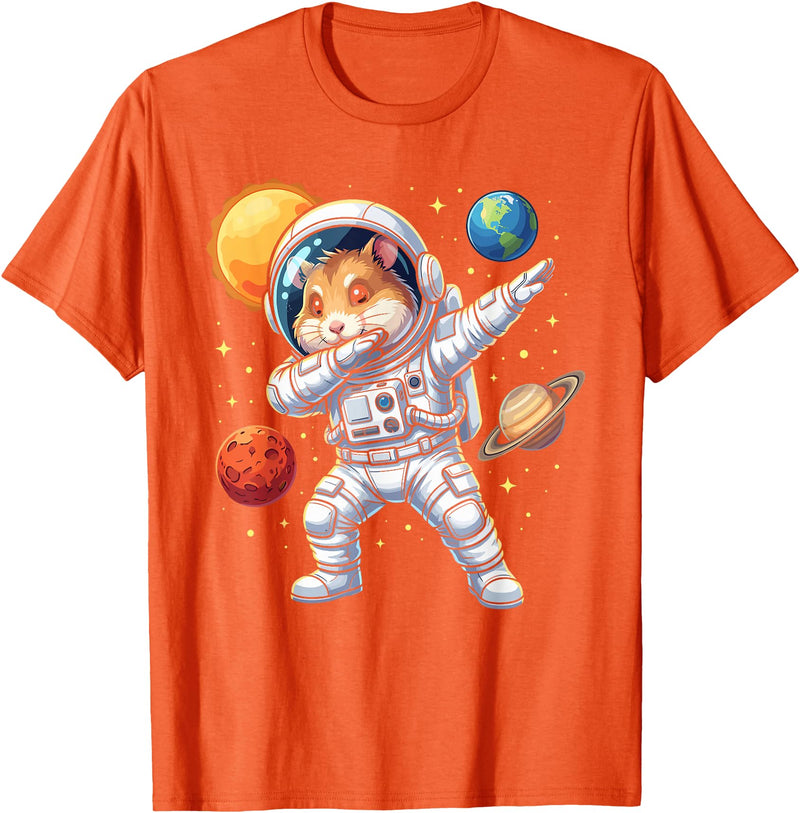 Hamster Astronaut Dabbing Funny Space Animal for Kids T-Shirt - Orange
