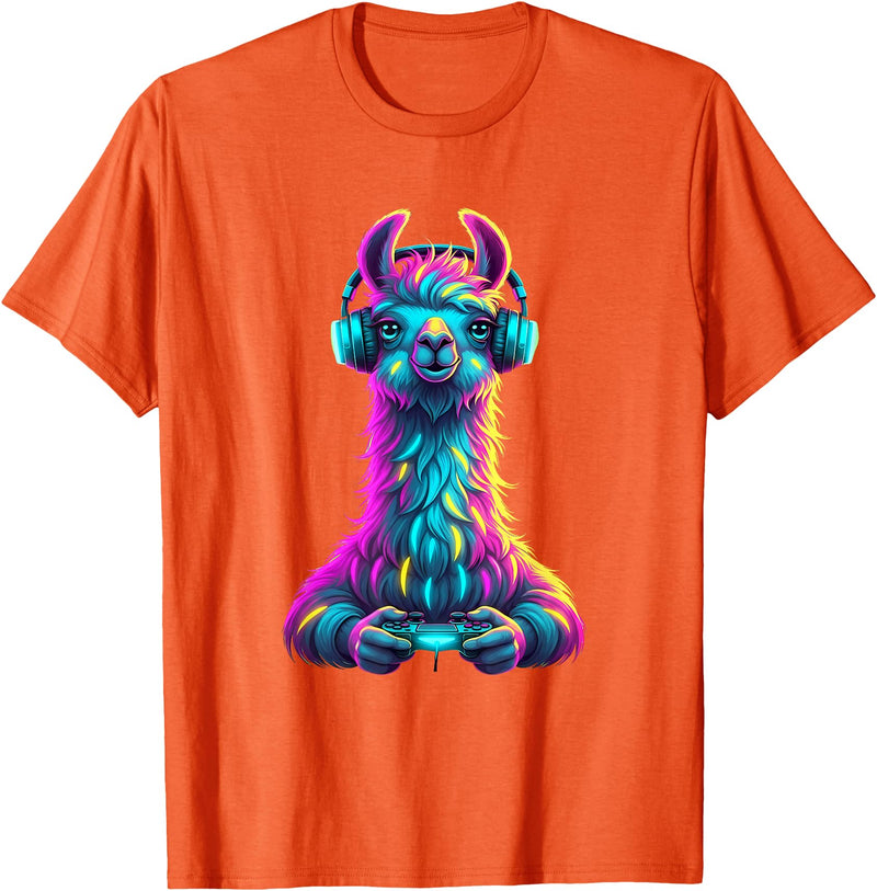 Llama Gamer Lovers Animal Men Women Kids Llama Gaming Animal Video Games Funny Llama T-Shirt - Orange