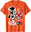 3 Birthday Farm 3 Years Old 3rd Bday Party Supply Farm Barnyard Theme Pig Cow Horse 3rd Birthday 3 Yrs Old T-Shirt - Orange