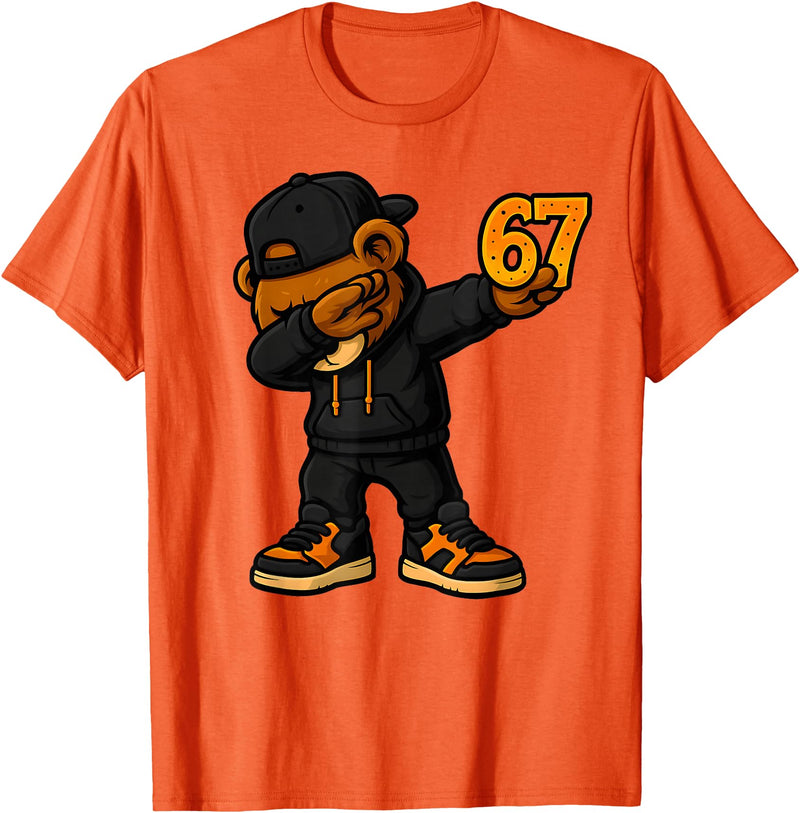 Funny Hip Hop Teddy Bear Six Seven Meme Designs Dabbing Teddy Bear 67 Meme Funny Brainrot Hip Hop Kids Boys T-Shirt - Orange