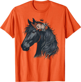 Friesian Horse Friesian Breed Lover Majestic Friesian Horse Lover Majestic Friesian Horse Riding T-Shirt - Orange