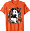 Ghost Spooky Season Teacher Outfit Ghost Reading Books Pumpkin Halloween T-Shirt - Orange