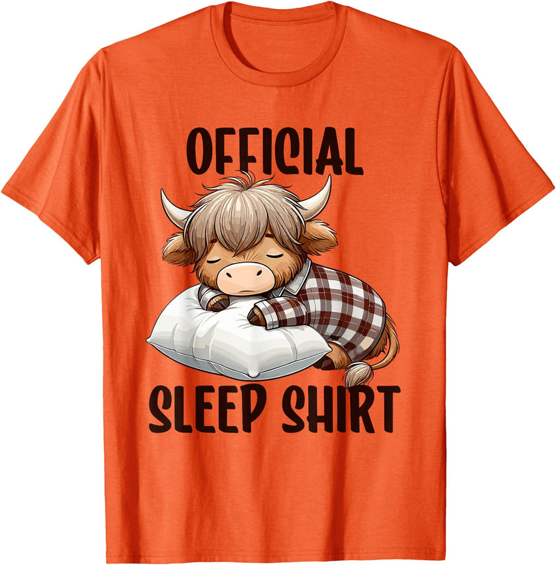 Animal Sleepwear & Night Pajamas Kids Women Men Highland Cow, Nightgown Official Sleepshirt Nightshirt Sleep T-Shirt - Orange