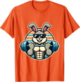 Happy Easter Bunny Rabbit Lifting Weights Training Muscular T-Shirt - Orange