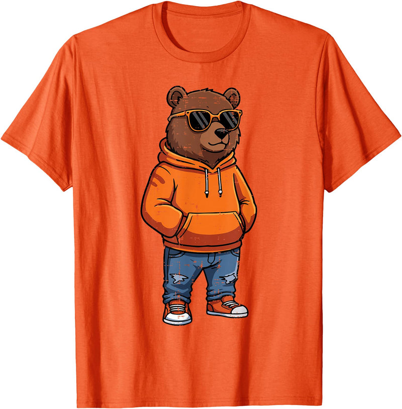 Bear Shirts For Men Women Kids Gifts Cool Bear Sunglasses Men Women Kids Boys Girls Youth Teen T-Shirt - Orange