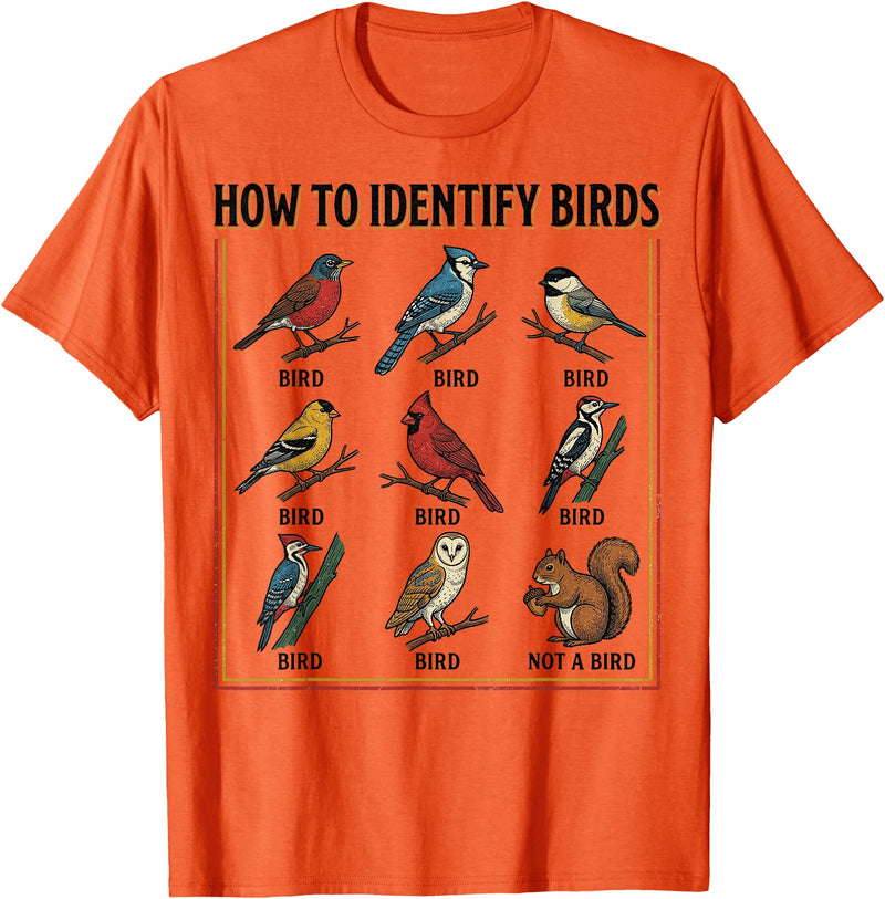 Birdwatching Identification Vintage Guide Birdwatching How to Identify Birds Vintage Guide Fans T-Shirt - Orange