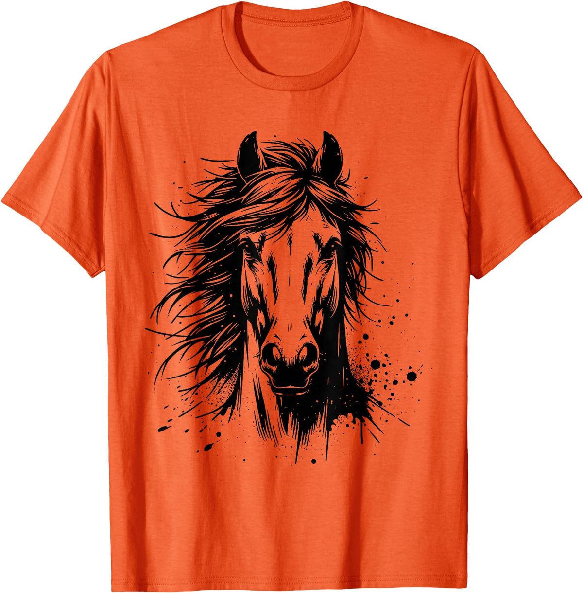 Horse Art For Men Women Kids Horse Portrait Equestrian Horseback Riding Horse Lover Unisex-Adults Kids T-Shirt Grey Small Classic Fit Crew Neck Short Sleeve - Orange