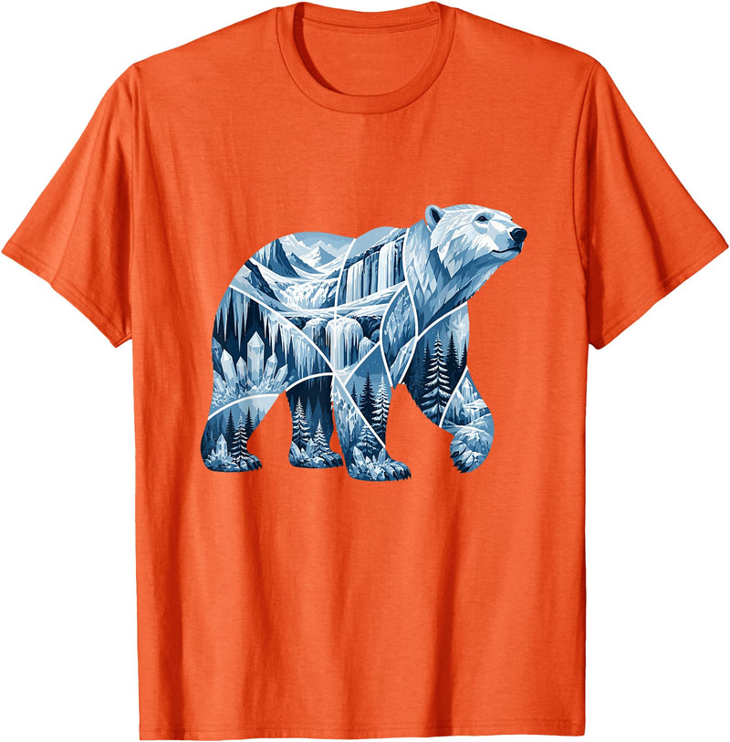Arctic Polar Bear Mountain Waterfall Nature Arctic Polar Bear Forest Waterfall Landscape T-Shirt - Orange