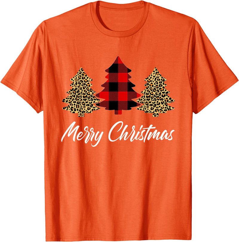 Merry Christmas Plaid Apparels Co. Merry Christmas, Leopard buffalo plaid Christmas tree Xmas T-Shirt - Orange