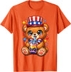 Kawaii Red White and Blue Fourth July Little Kids Cute Teddy Bear Patriotic 4th July Gift Bubble Boba Tea USA T-Shirt - Orange