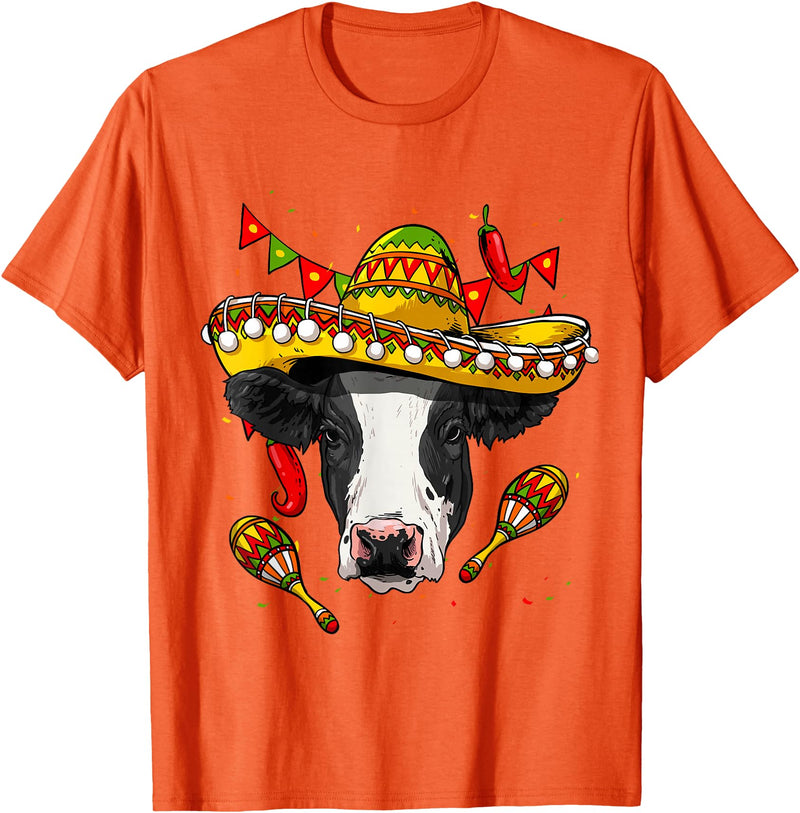 Wowsome! Cinco de Mayo Cow Mexican Lover Sombrero Cow T-Shirt - Orange