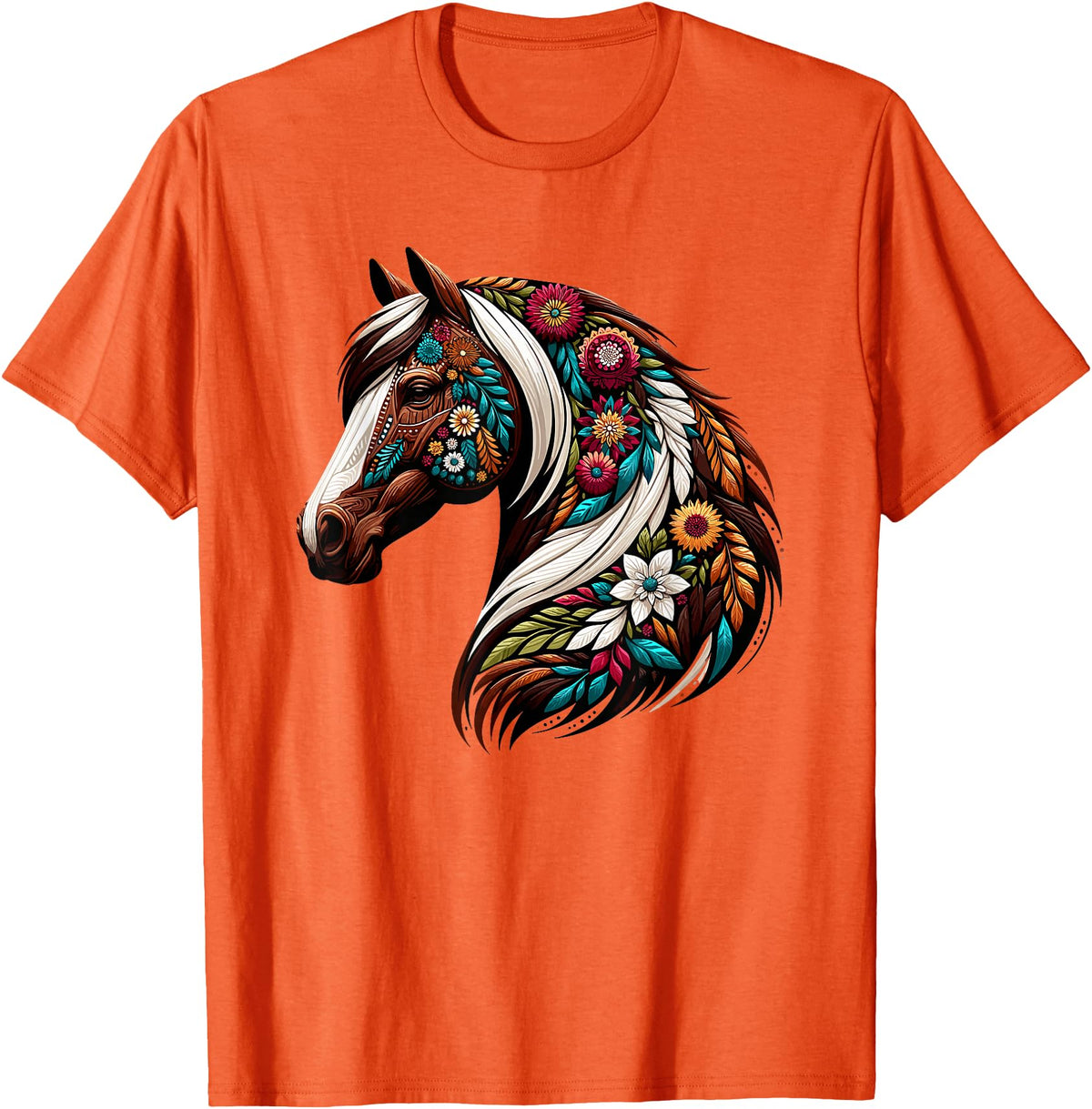 Horse Riding Lovers Gifts For Cowgirls & Girls Equestrian Horse Riding, Western Horseback, Horse Flower T-Shirt - Orange