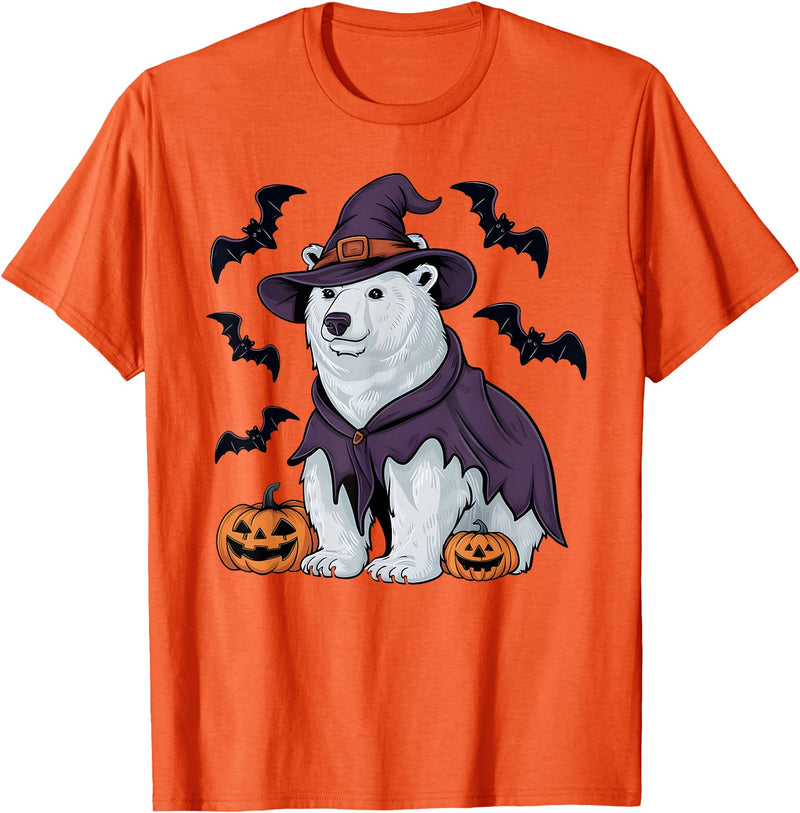 Witch Polar Bear Halloween Tees Polar Bear Halloween Costume Scary Pumpkin Bat Witch T-Shirt - Orange