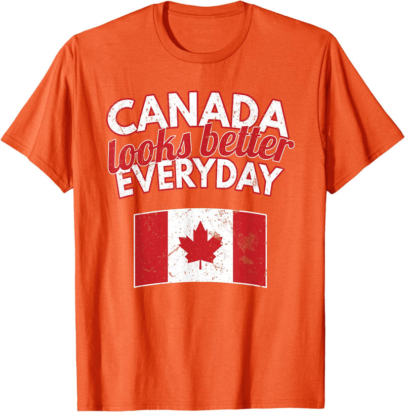 Cold North Canada Flag Apparel Co. Canada Looks Better Everyday Design Funny Canadian Flag T-Shirt - Orange