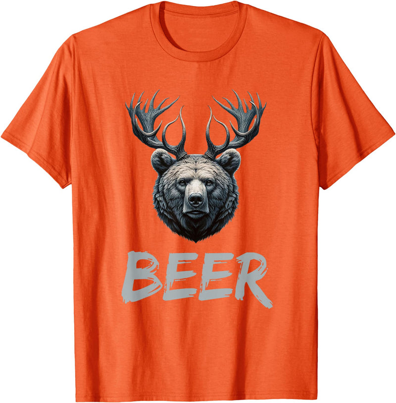 Bear With Antlers Drinker Party Deer Beer Beer Bear Deer Grizzly Bear With Antlers Beer T-Shirt - Orange