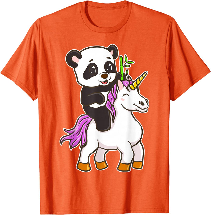 Panda Bear Unicorns Boys Girls Kids Panda Riding Unicorn Cute Magical Animals T-Shirt - Orange