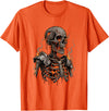 Molten Skull Fire Horror Skeleton Art Designs Spooky Halloween Skull Skeleton Fire Dark Fantasy T-Shirt - Orange