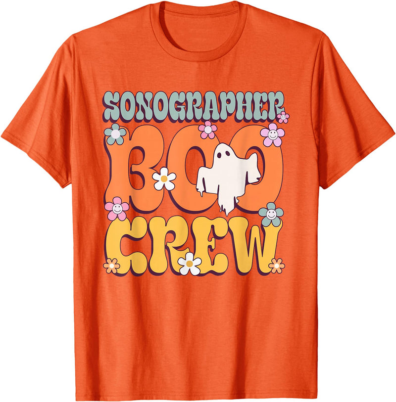 Blooming Echo Ultrasound Care Tees Sonographer Boo Crew Halloween Ghost T-Shirt - Orange