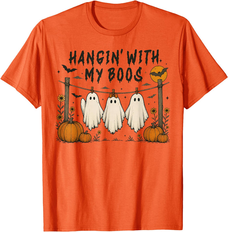 Retro Hangin’ With My Boos Funny Ghost Halloween T-Shirt - Orange