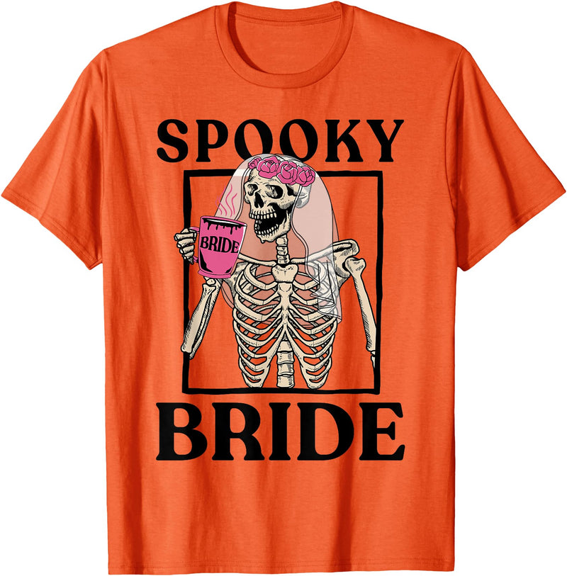 Halloween Spooky Bride Bridesmaid Skeleton Bachelorette T-Shirt - Orange