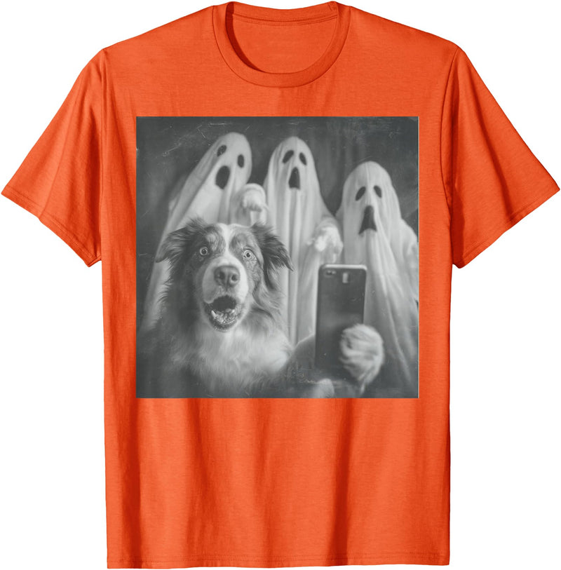 Spooky Aussie Moments Australian Shepherd Selfie Funny Ghost Halloween T-Shirt - Orange