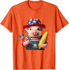 Pig Corn 4th of July Design 4th of July Pig American Us Flag Patriotic Corn 4th of July T-Shirt - Orange