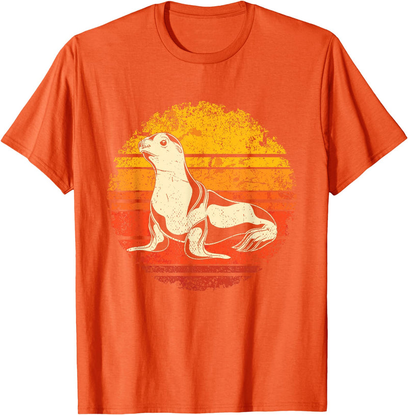 Ocean Animals Sea Lion Lover Seal Gift Retro Sea Lion T-Shirt - Orange