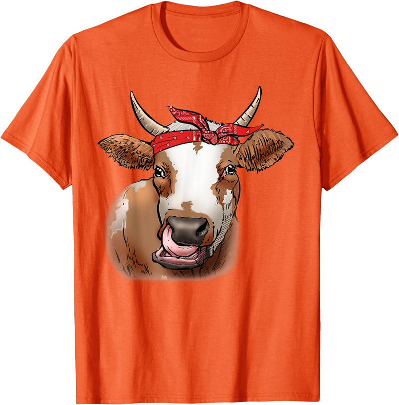 teestatic Farming Cow licking his nose with bandana funny theme T-Shirt - Orange