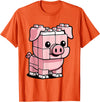 BlockPals DM Funny Pink Brick Pig Building Blocks Farm Animal Character T-Shirt - Orange