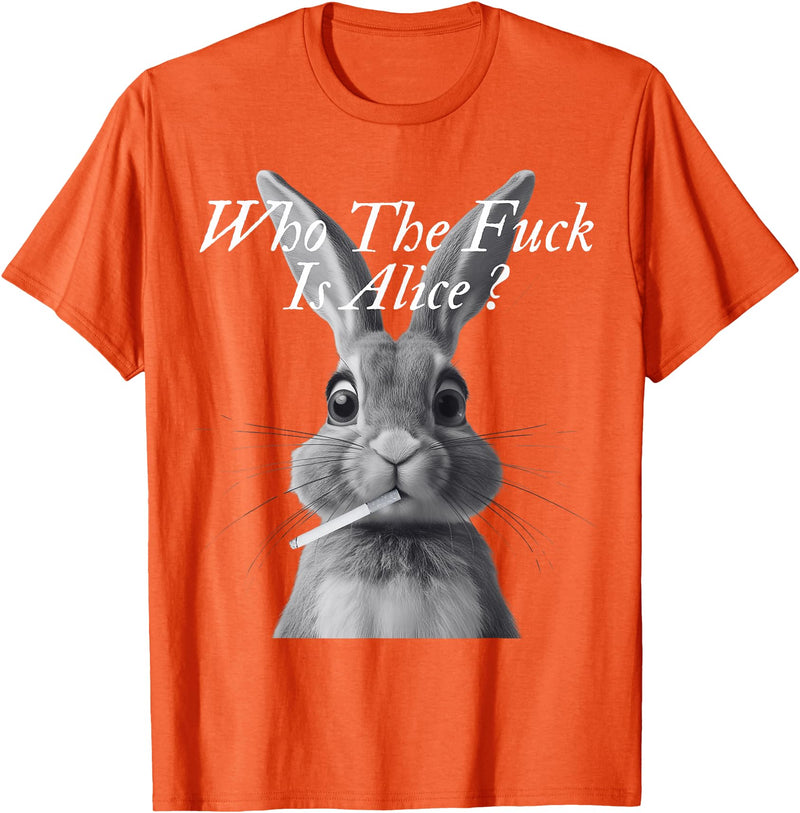 Retro Who the F_ck Is Alice Funny Rabbit T-Shirt in Orange