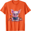 Funny Halloween Costume Party Art Pig Halloween Costume Pumpkin Witchcraft Book Reading T-Shirt - Orange
