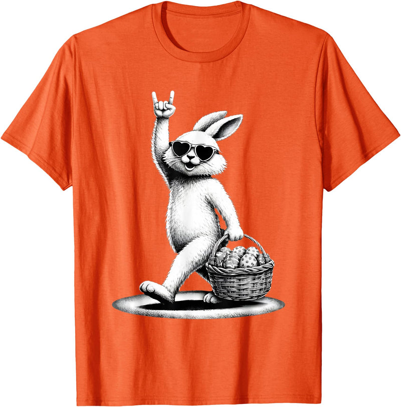 Funny Bunny Rabbit Rock on Men Women Kids Easter Day T-Shirt in Orange