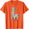 Rainbow Llama Love Pastel Hearts Kawaii Colorful Rainbow Heart Llama Kawaii Cute T-Shirt - Orange