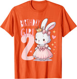 Rabbit Princess Children's Birthday 2 Years Girl Pink T-Shirt in Orange